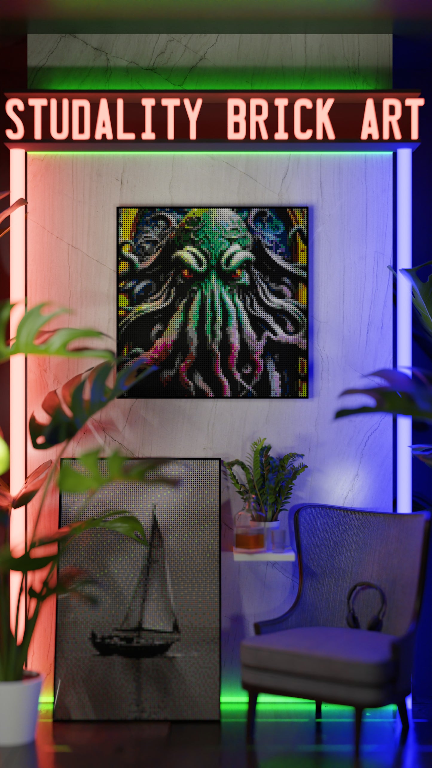 Arrival of Cthulhu LEGO® Style mosaic pixel art design for display