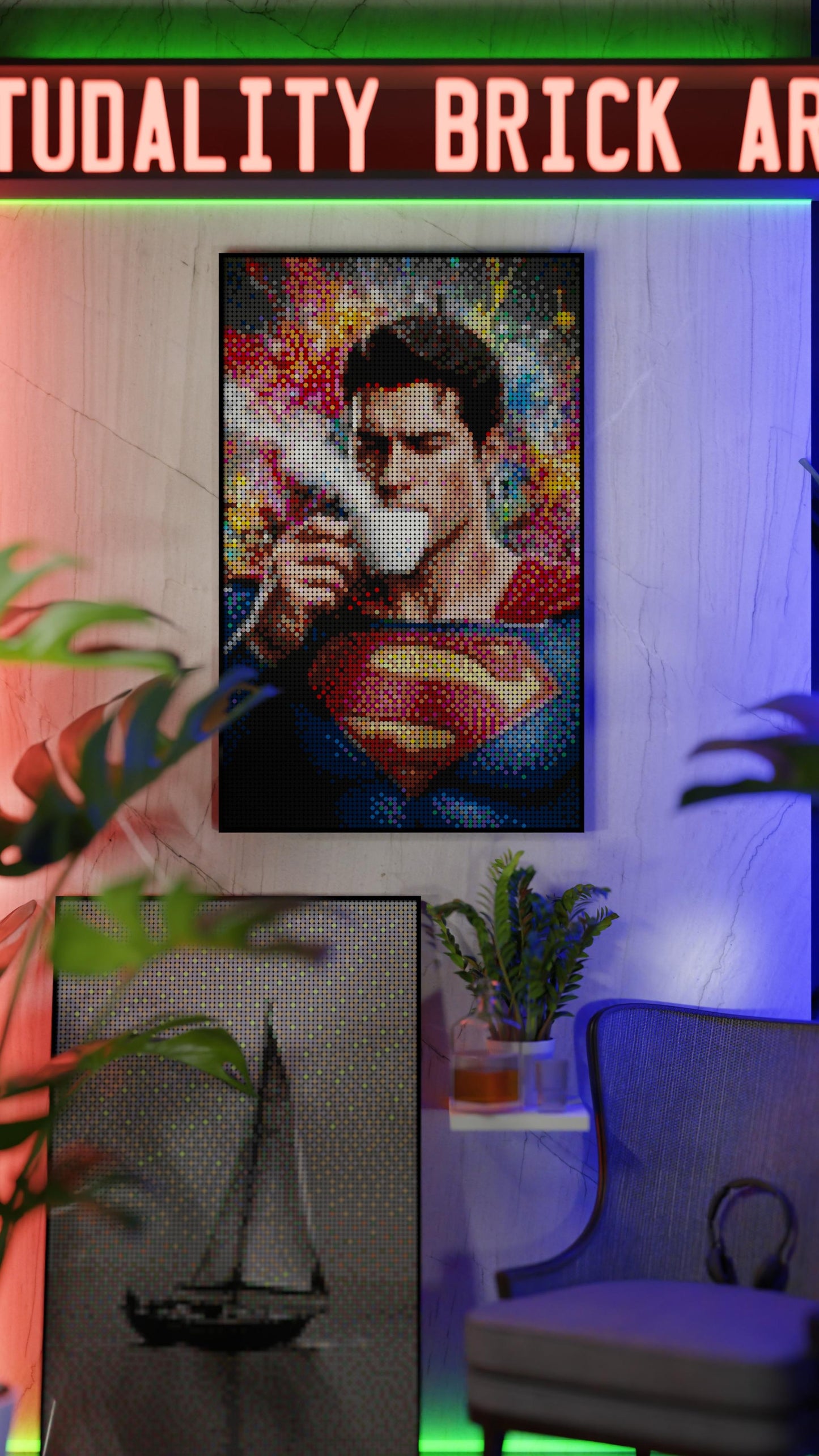 Superman LEGO® Style mosaic pixel art design for display