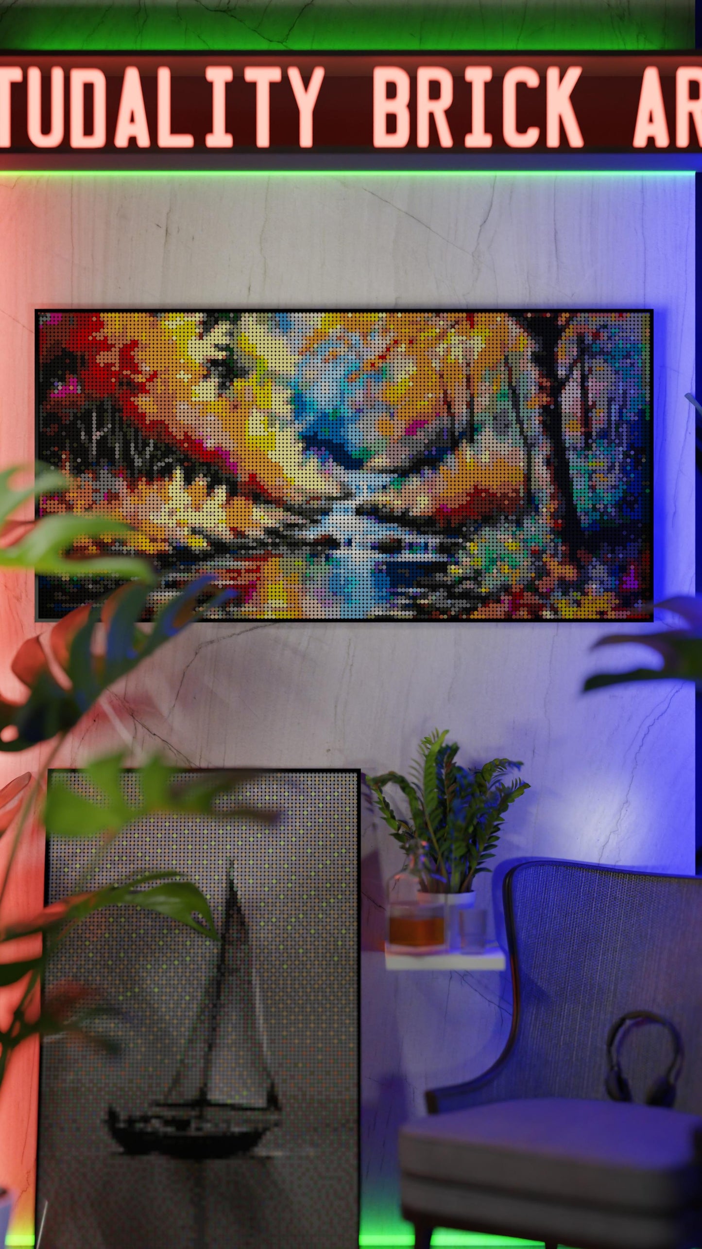 Streaming LEGO® Style mosaic wall art made from colorful plastic bricks