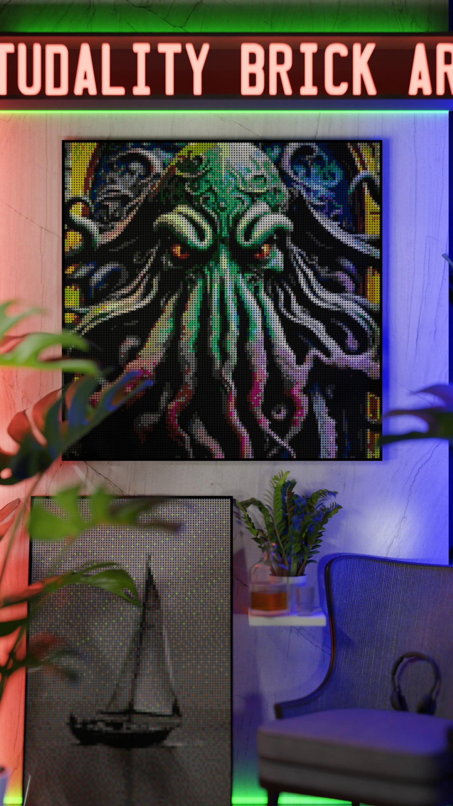 Arrival of Cthulhu LEGO® Style mosaic pixel art design for display