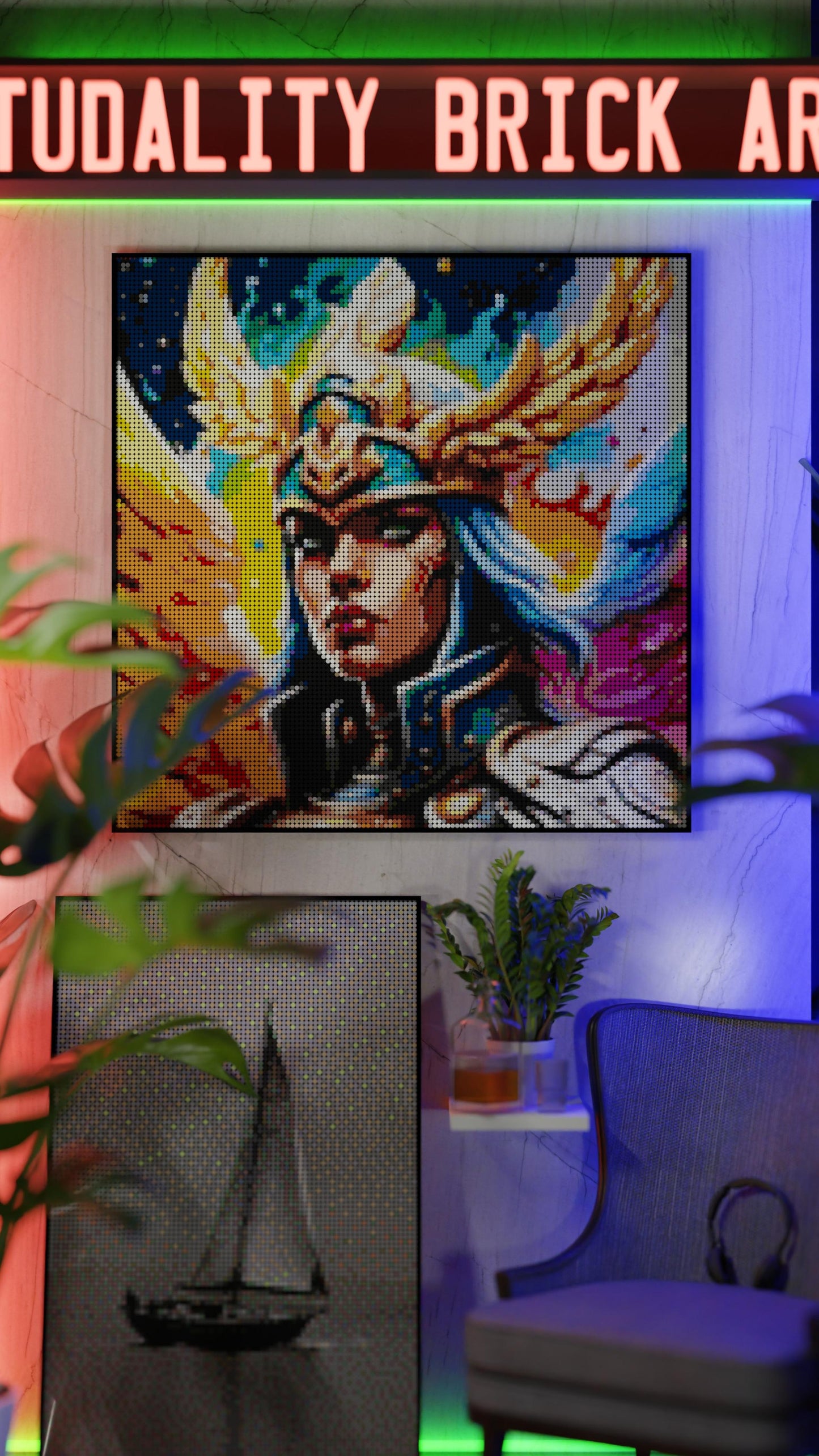 Valkyrie Vibrance LEGO® Style mosaic kit with clear building instructions