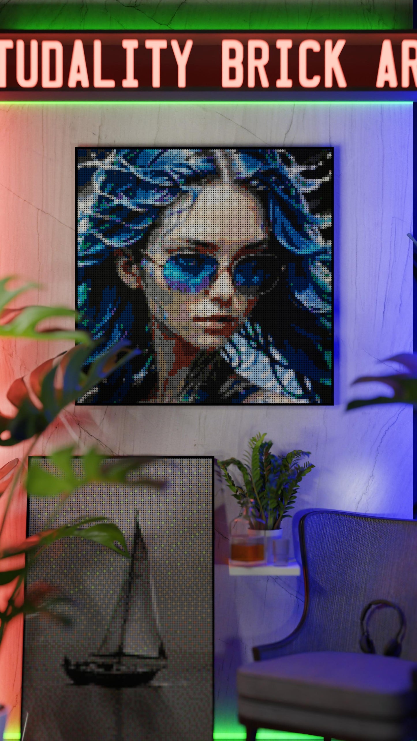 Aqua Enchantress LEGO® Style mosaic pixel art design for display
