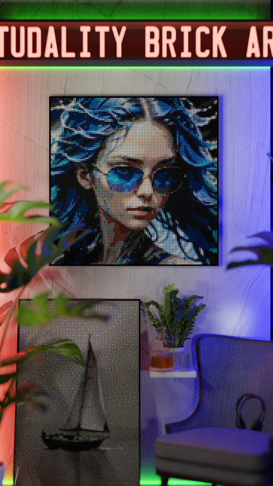 Aqua Enchantress  LEGO® Style mosaic pixel art design for display