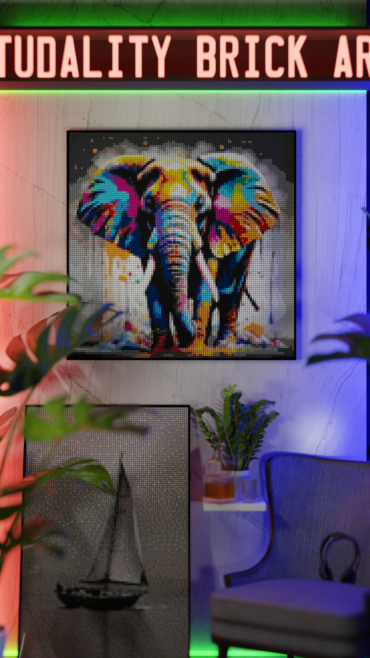 Majestic Giants LEGO® Style mosaic wall art made from colorful plastic bricks