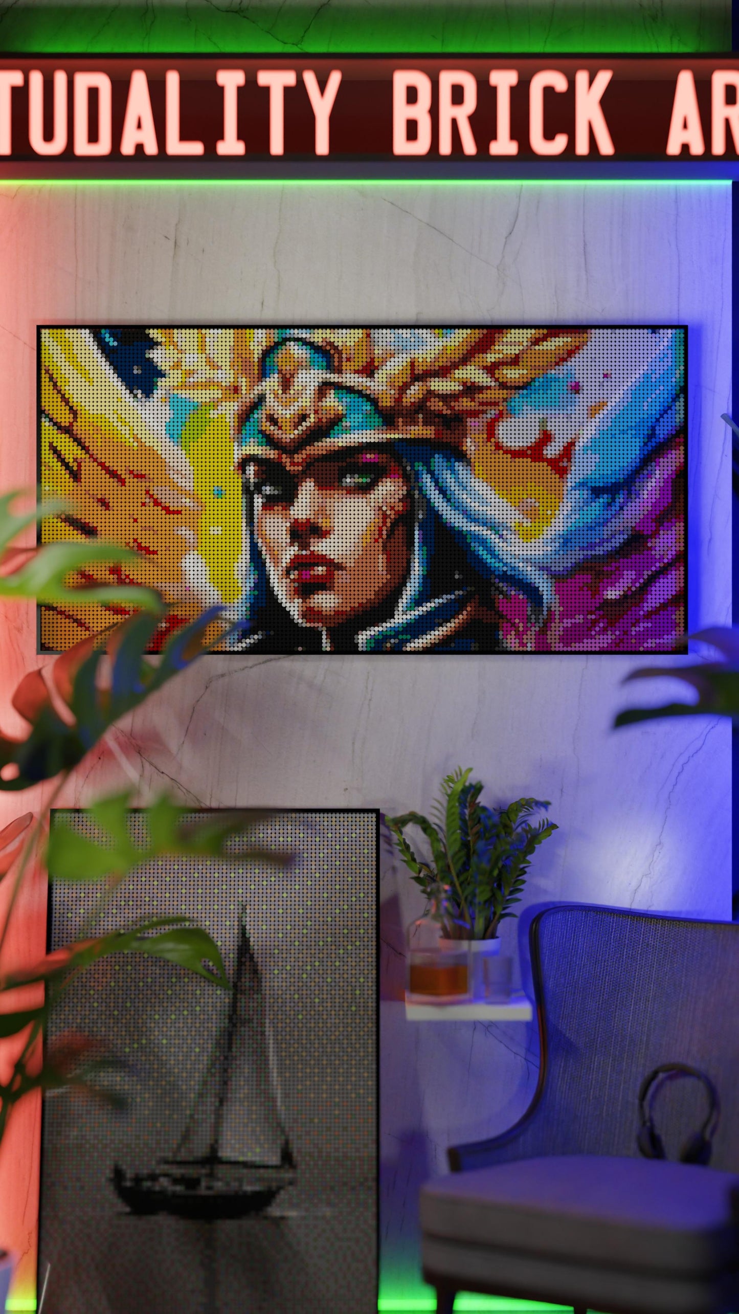 Valkyrie Vibrance LEGO® Style mosaic pixel art design for display