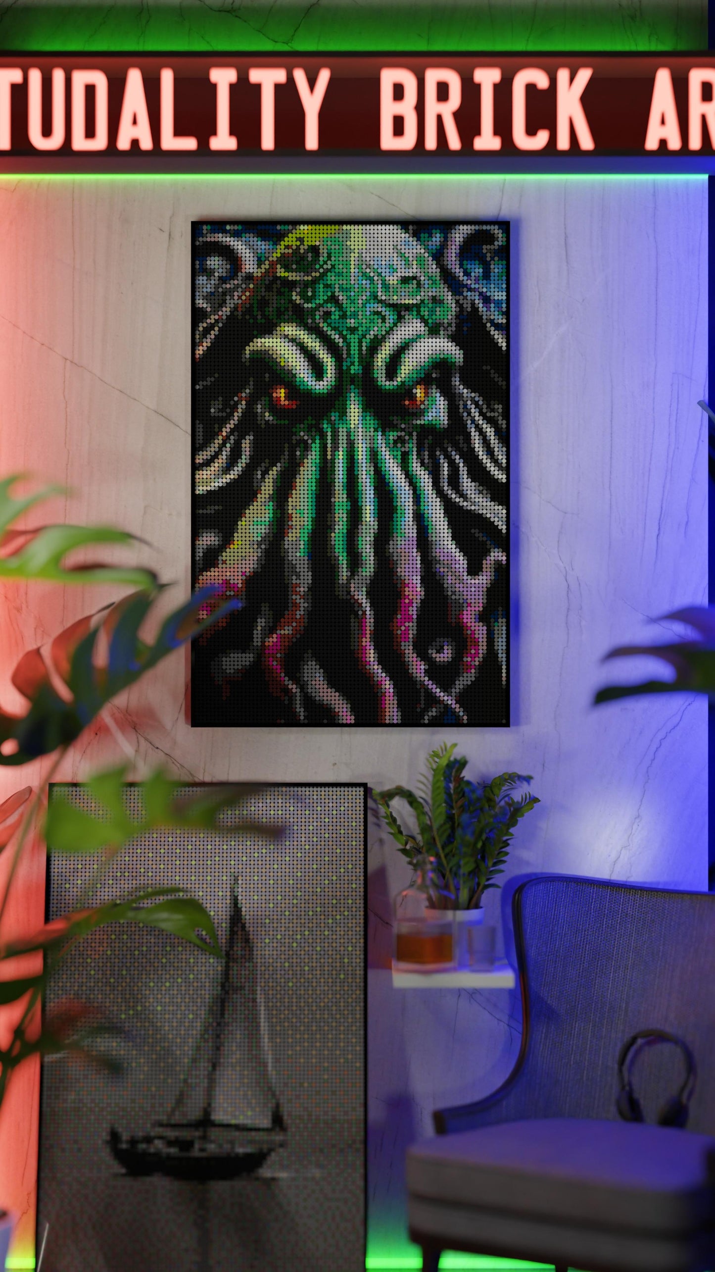 Arrival of Cthulhu LEGO® Style mosaic kit with clear building instructions