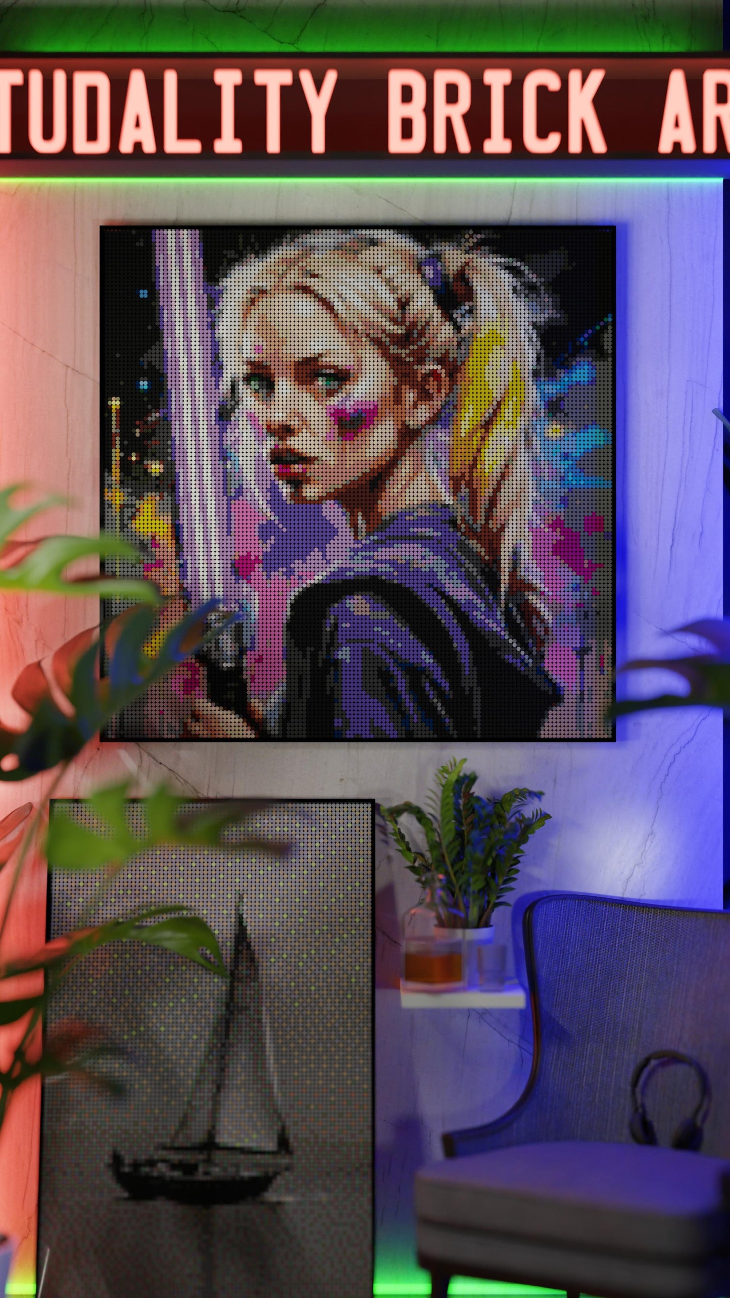 Waring Starlette LEGO® Style mosaic wall art made from colorful plastic bricks