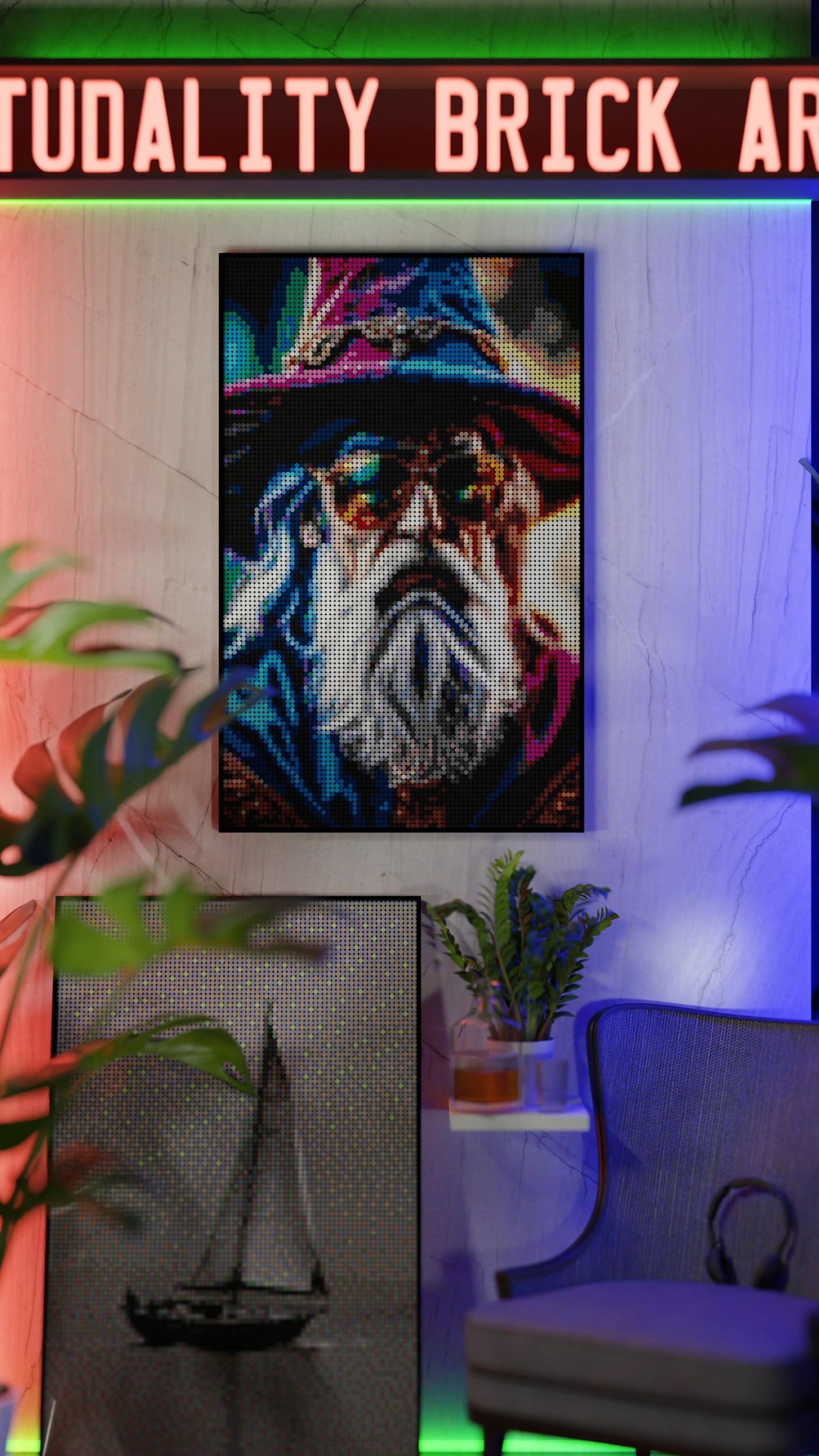 Spellbound Rebel LEGO® Style mosaic wall art made from colorful plastic bricks