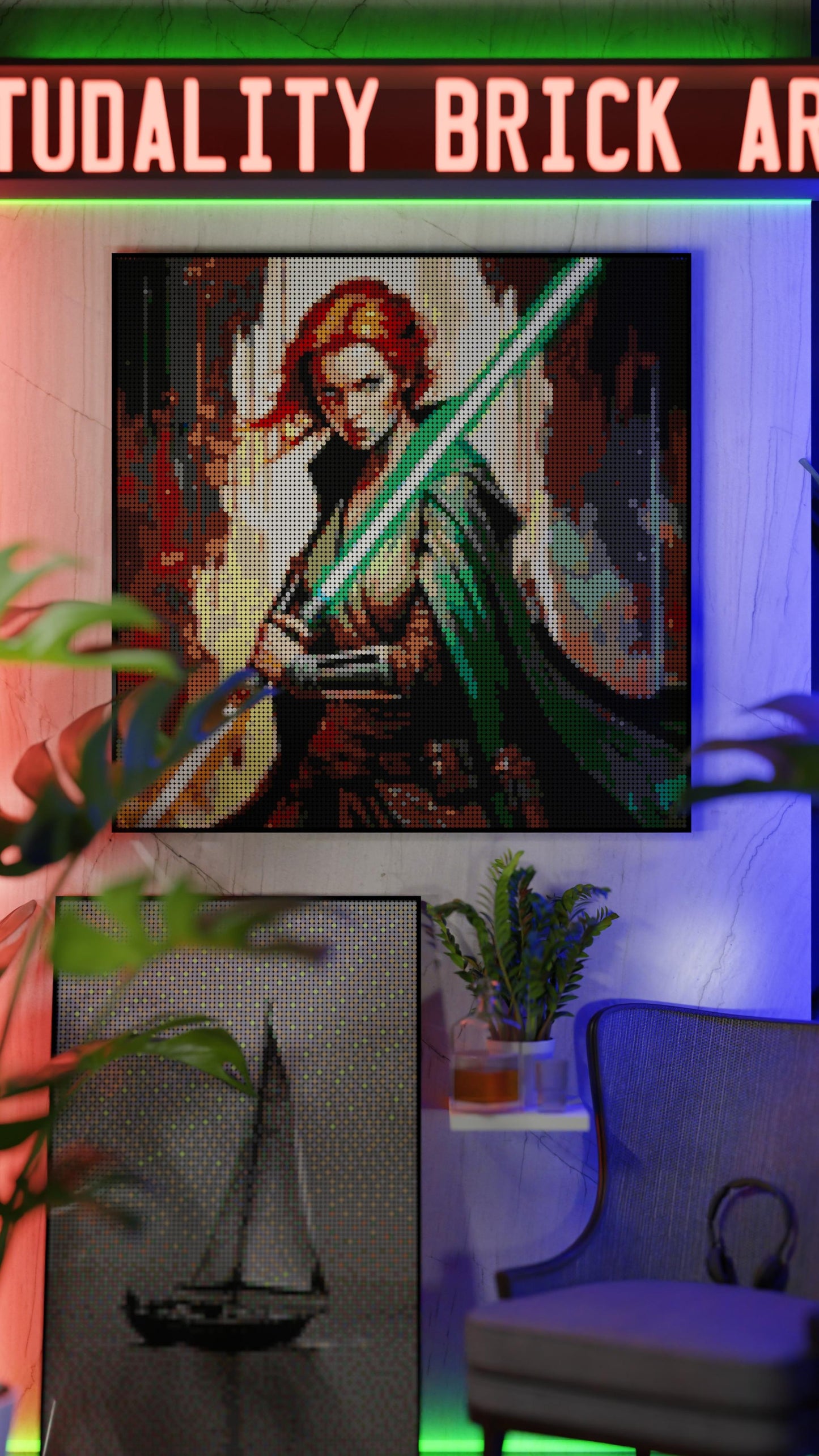 Star of the Warborn  LEGO® Style mosaic wall art made from colorful plastic bricks