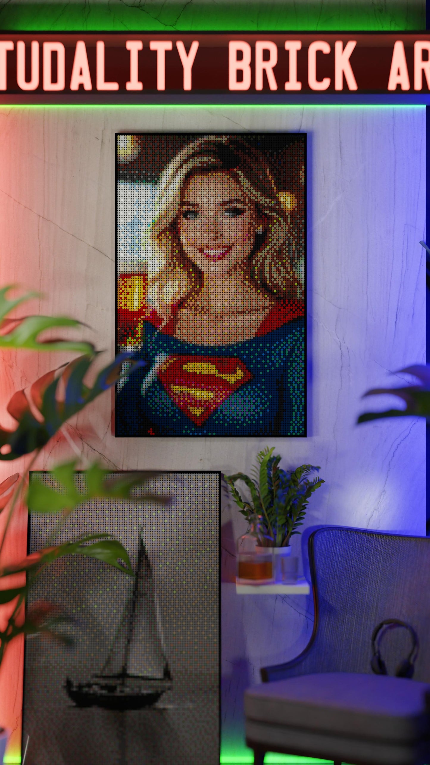 Supergirl DC LEGO® Style mosaic pixel art design for display