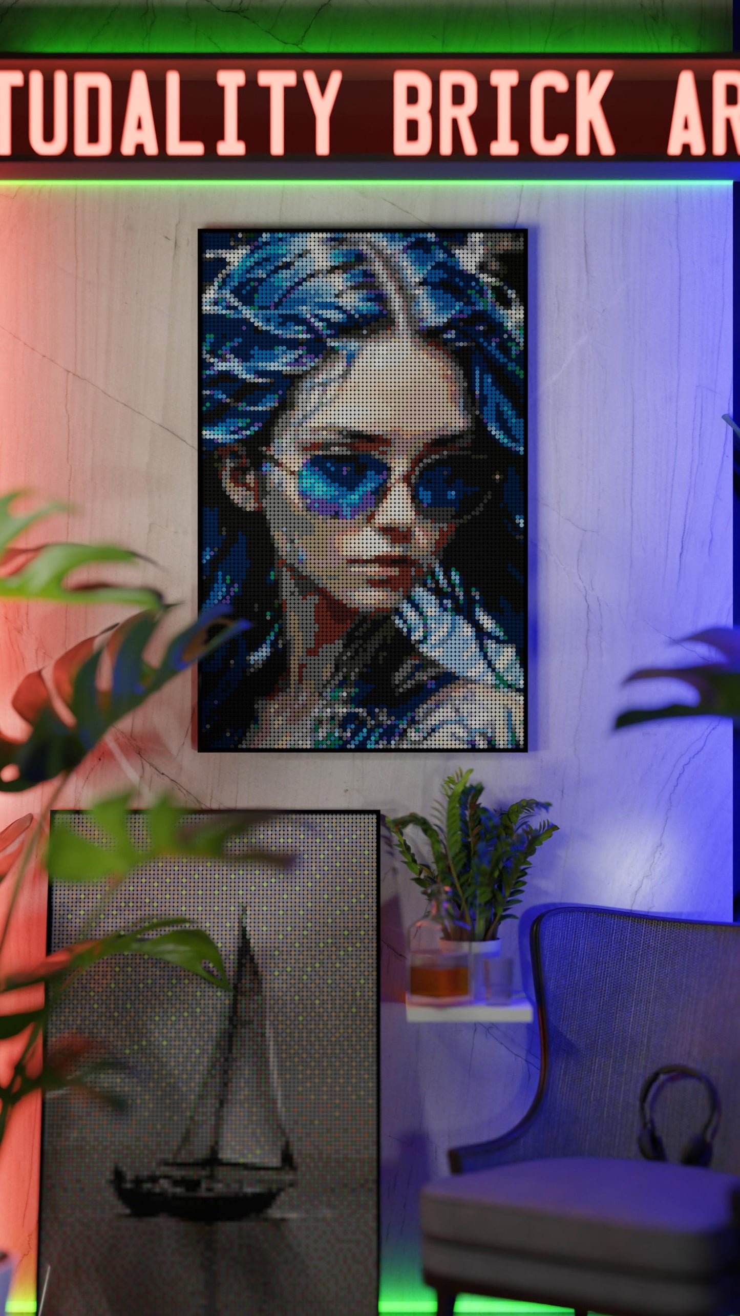 Aqua Enchantress LEGO® Style mosaic pixel art design for display