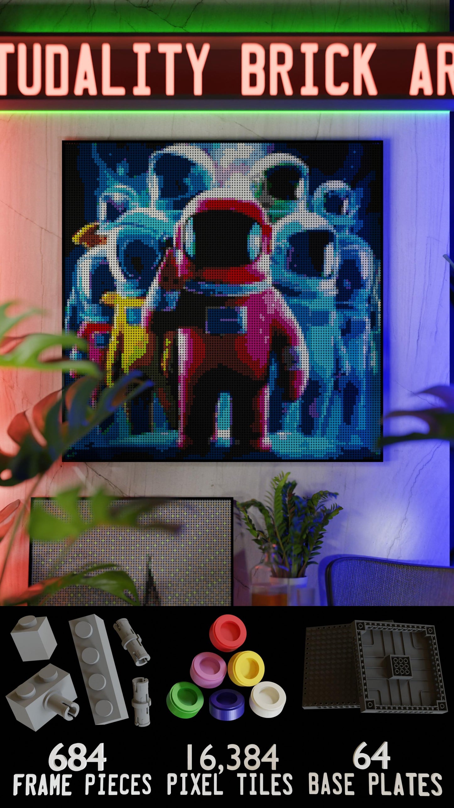 Amongst Friends LEGO® Style mosaic wall art made from colorful plastic bricks