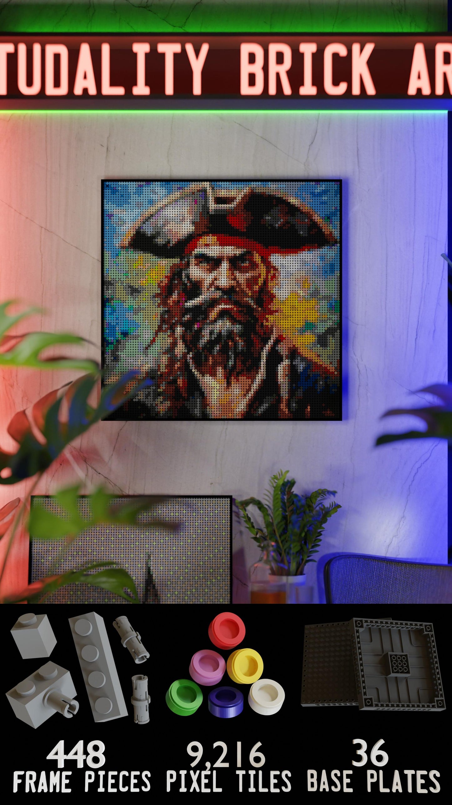 Captain Dreadheart LEGO® Style mosaic pixel art design for display