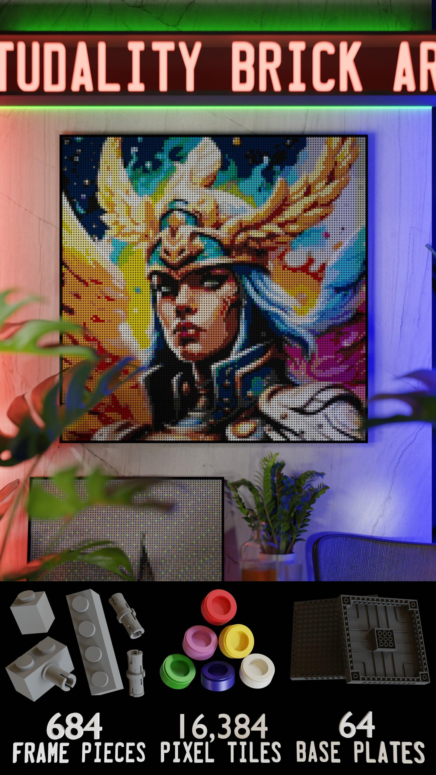 Valkyrie Vibrance LEGO® Style mosaic kit with clear building instructions