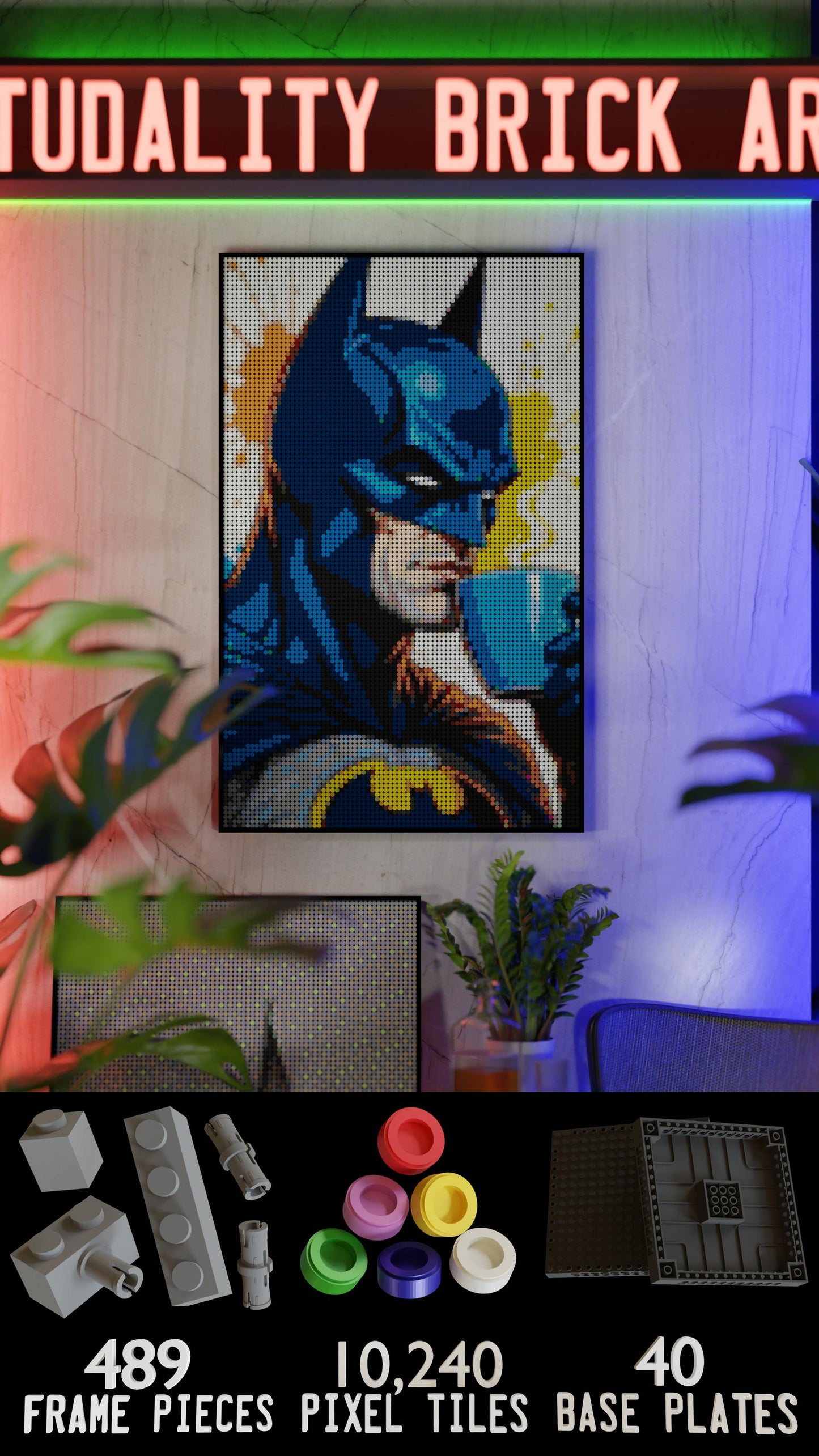 Batman LEGO® Style mosaic pixel art design for display