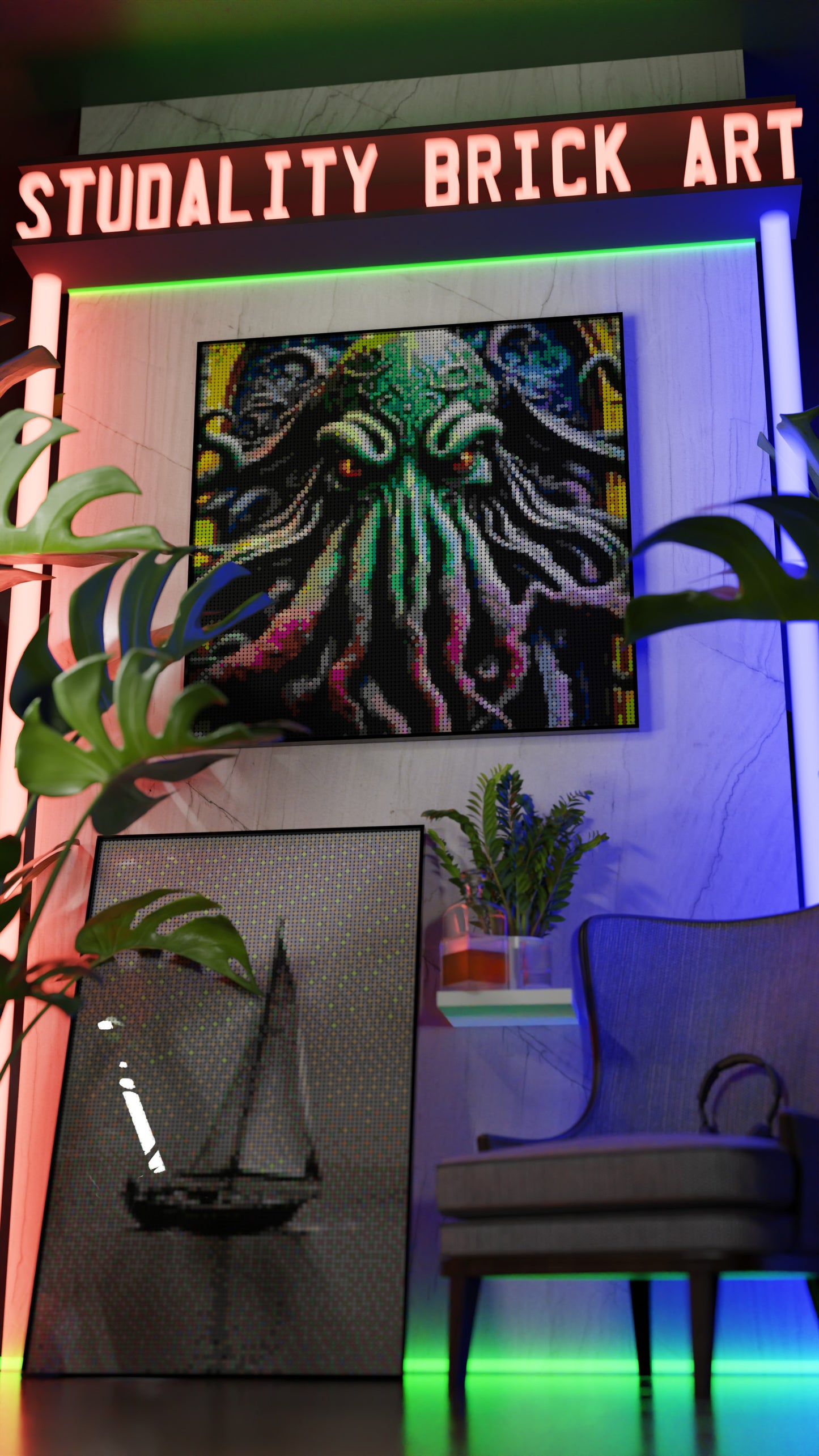 Arrival of Cthulhu LEGO® Style mosaic kit with clear building instructions