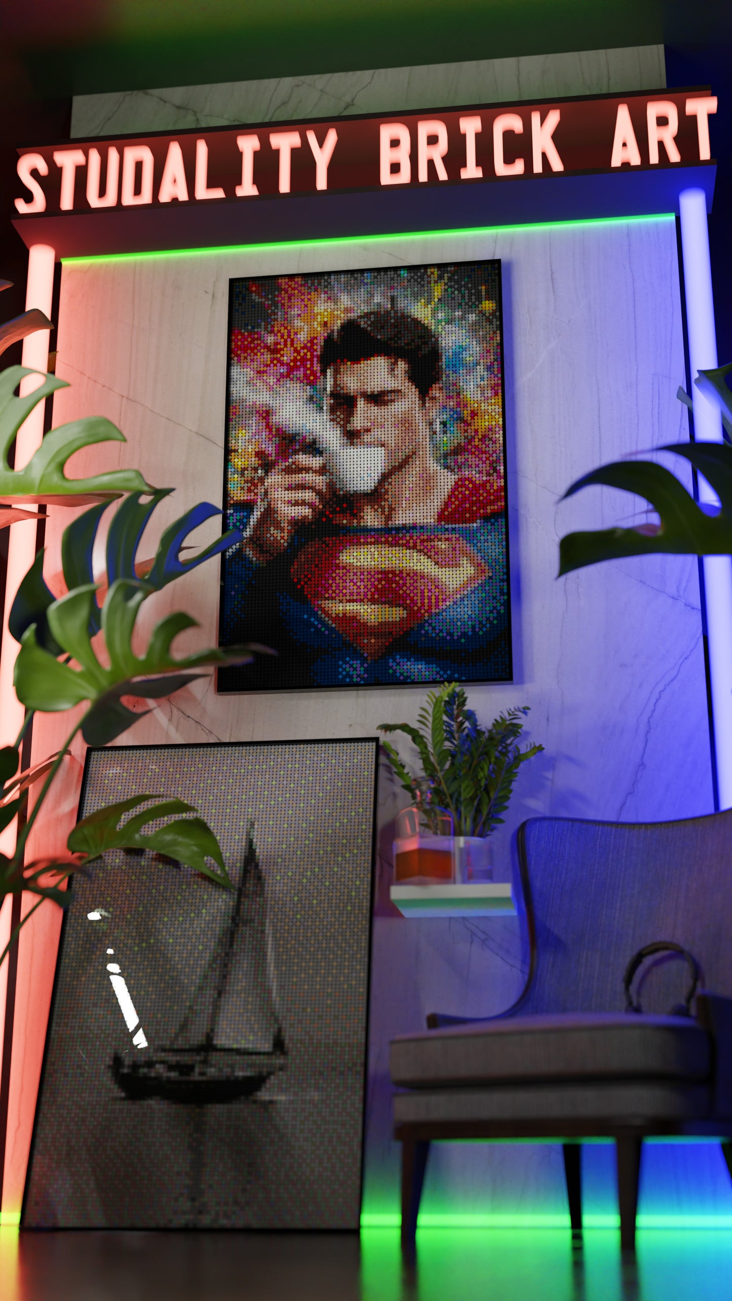 Superman LEGO® Style mosaic pixel art design for display