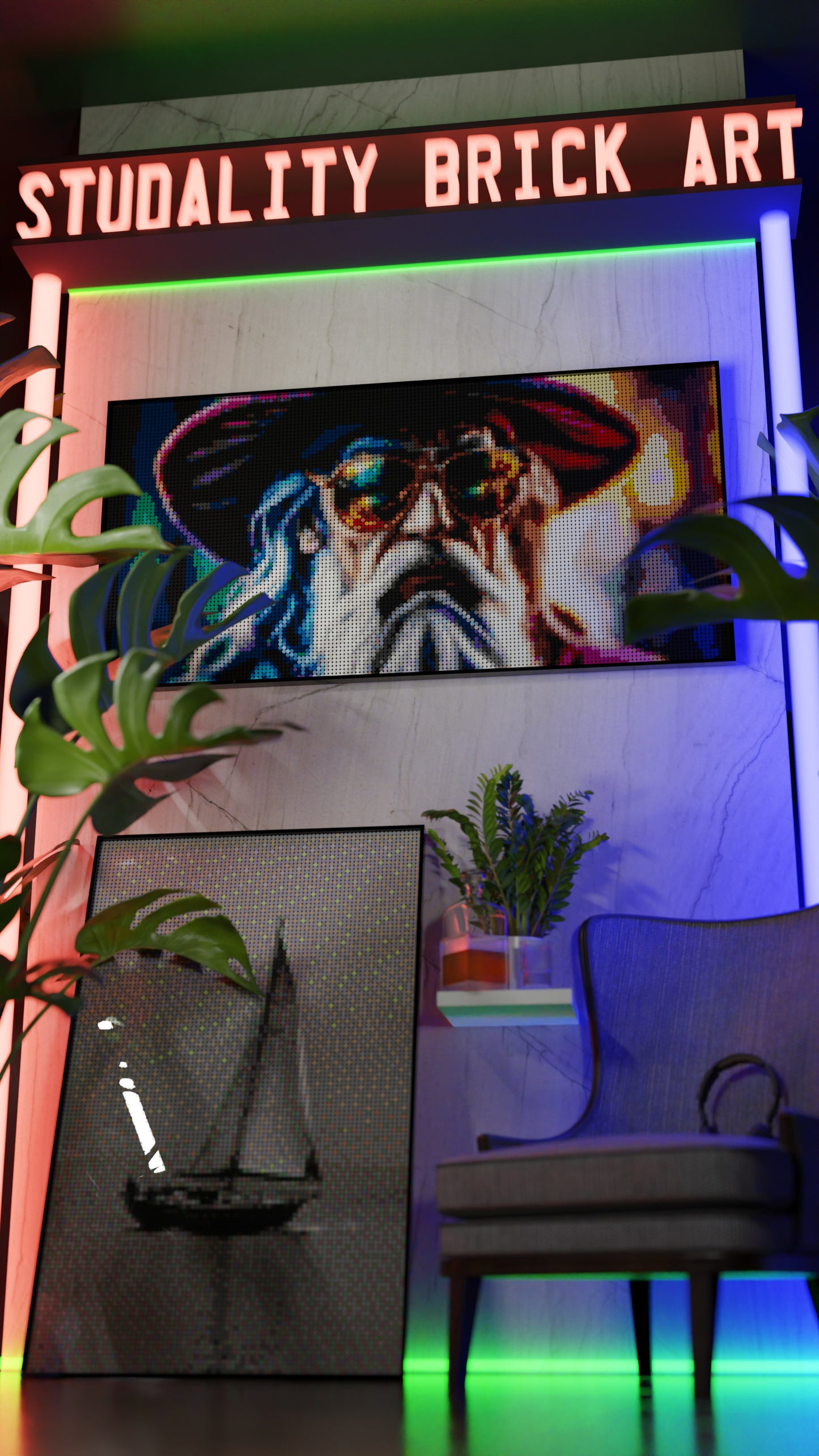 Spellbound Rebel LEGO® Style mosaic wall art made from colorful plastic bricks