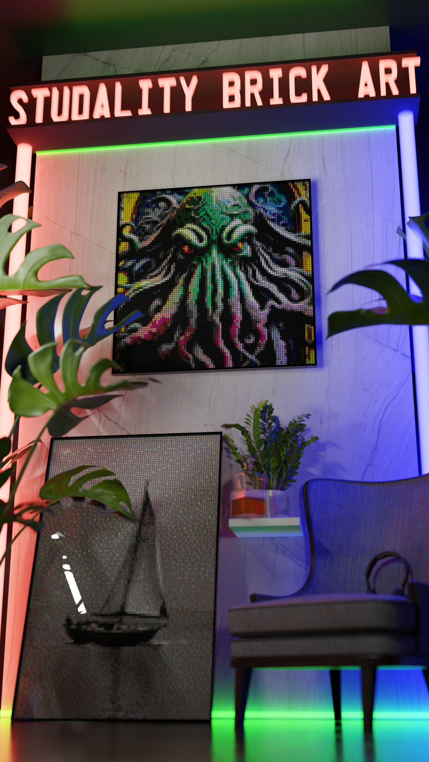 Arrival of Cthulhu LEGO® Style mosaic kit with clear building instructions