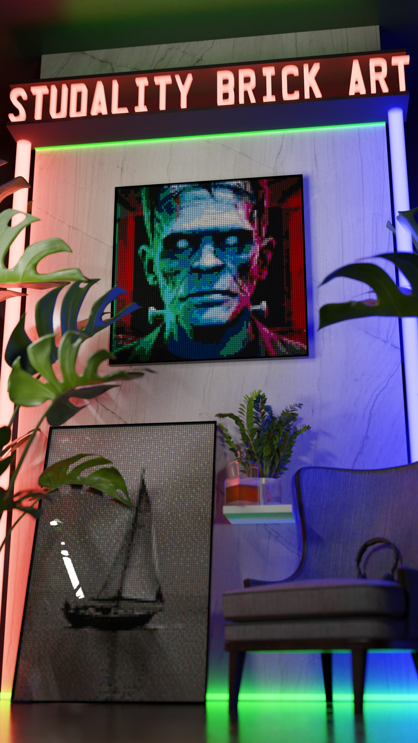 The Creation LEGO® Style mosaic wall art made from colorful plastic bricks