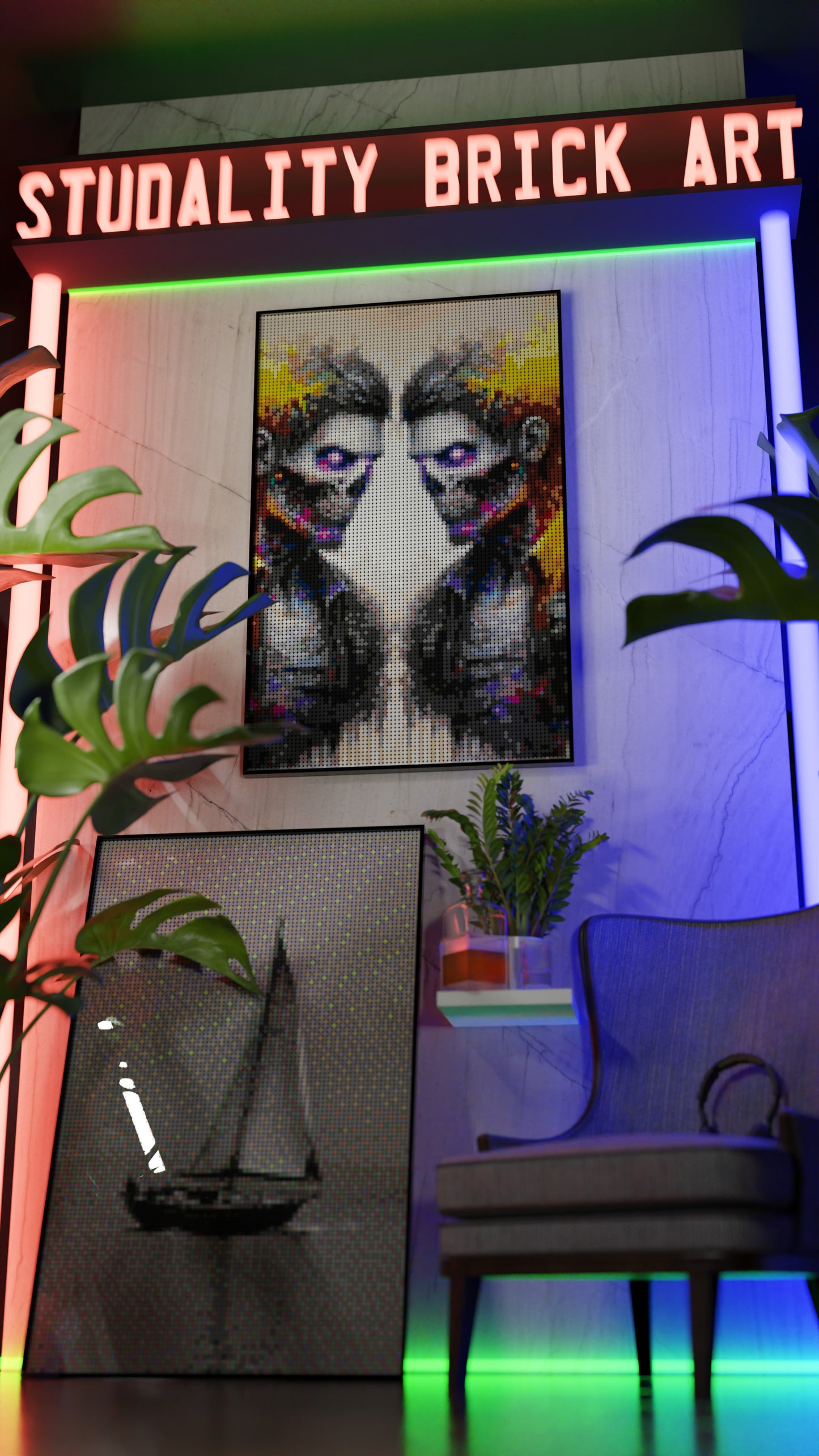 Veil of the Undead LEGO® Style mosaic wall art made from colorful plastic bricks