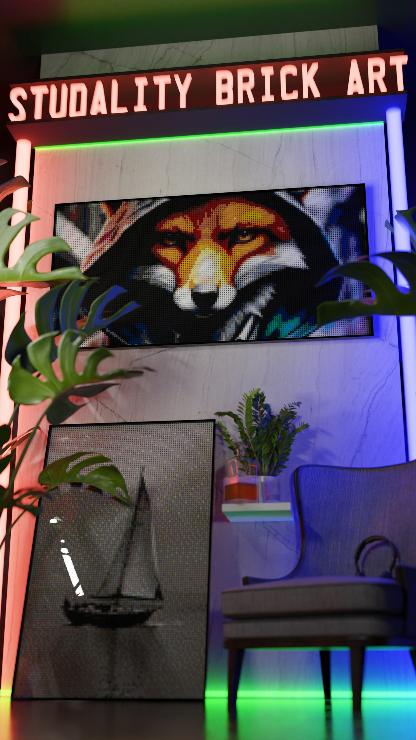 Fok-C LEGO® Style mosaic wall art made from colorful plastic bricks