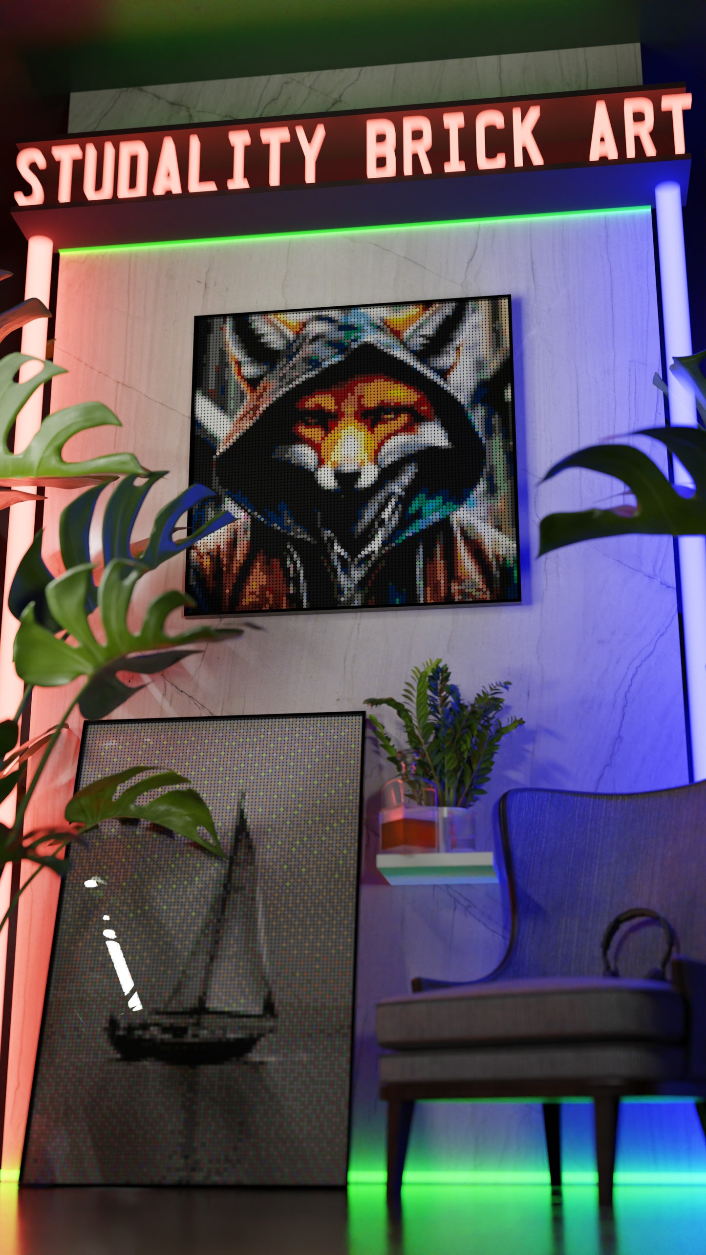 Fok-C LEGO® Style mosaic wall art made from colorful plastic bricks