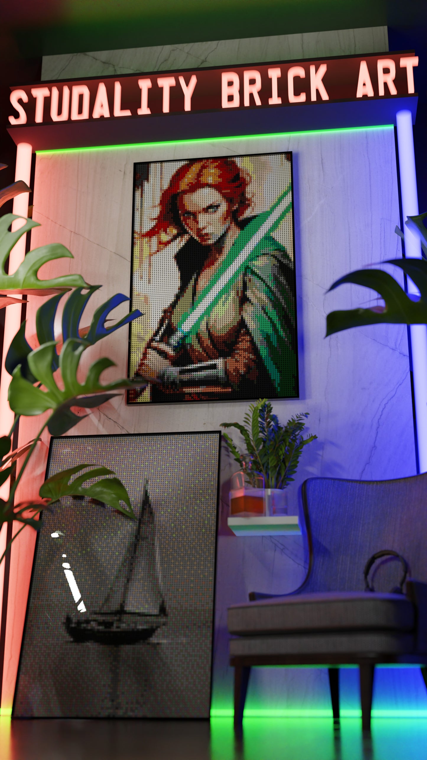 Star of the Warborn LEGO® Style mosaic wall art made from colorful plastic bricks