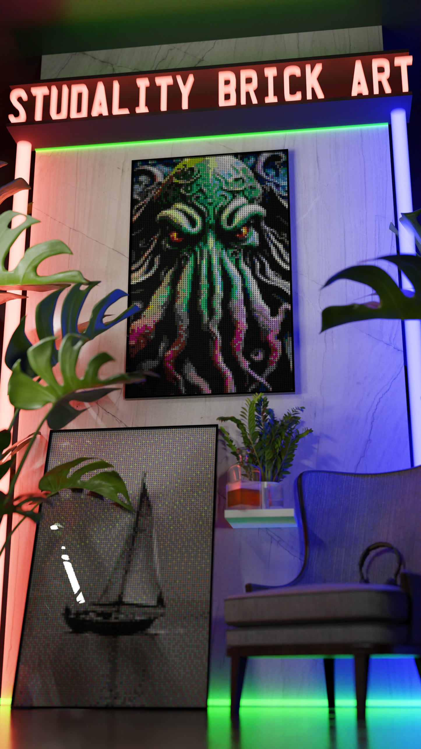 Arrival of Cthulhu LEGO® Style mosaic wall art made from colorful plastic bricks