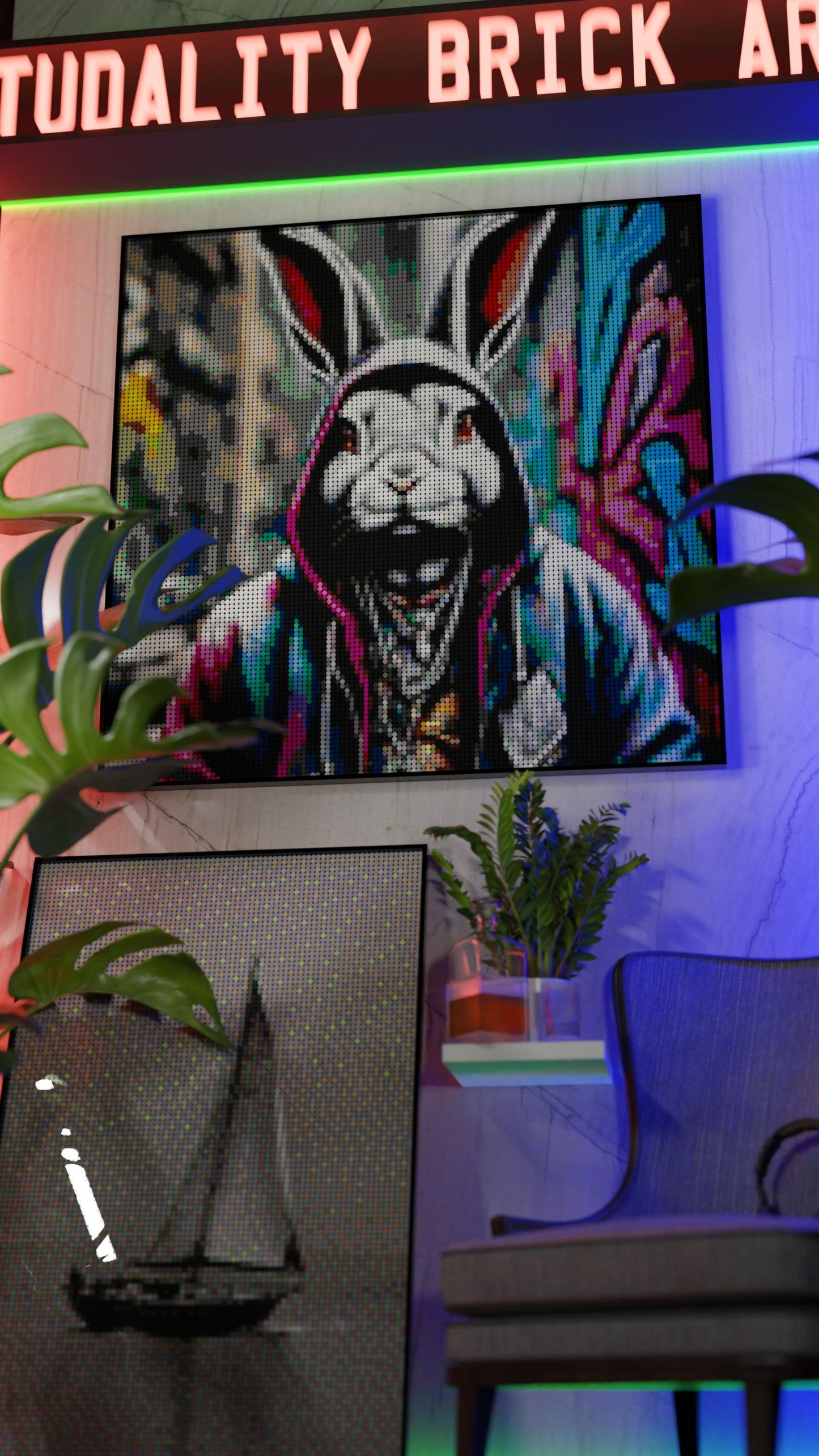 Thugsy Malone LEGO® Style mosaic wall art made from colorful plastic bricks