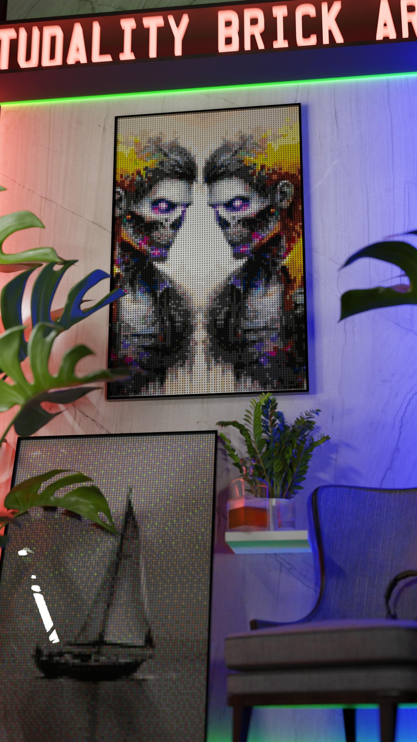 Veil of the Undead LEGO® Style mosaic wall art made from colorful plastic bricks
