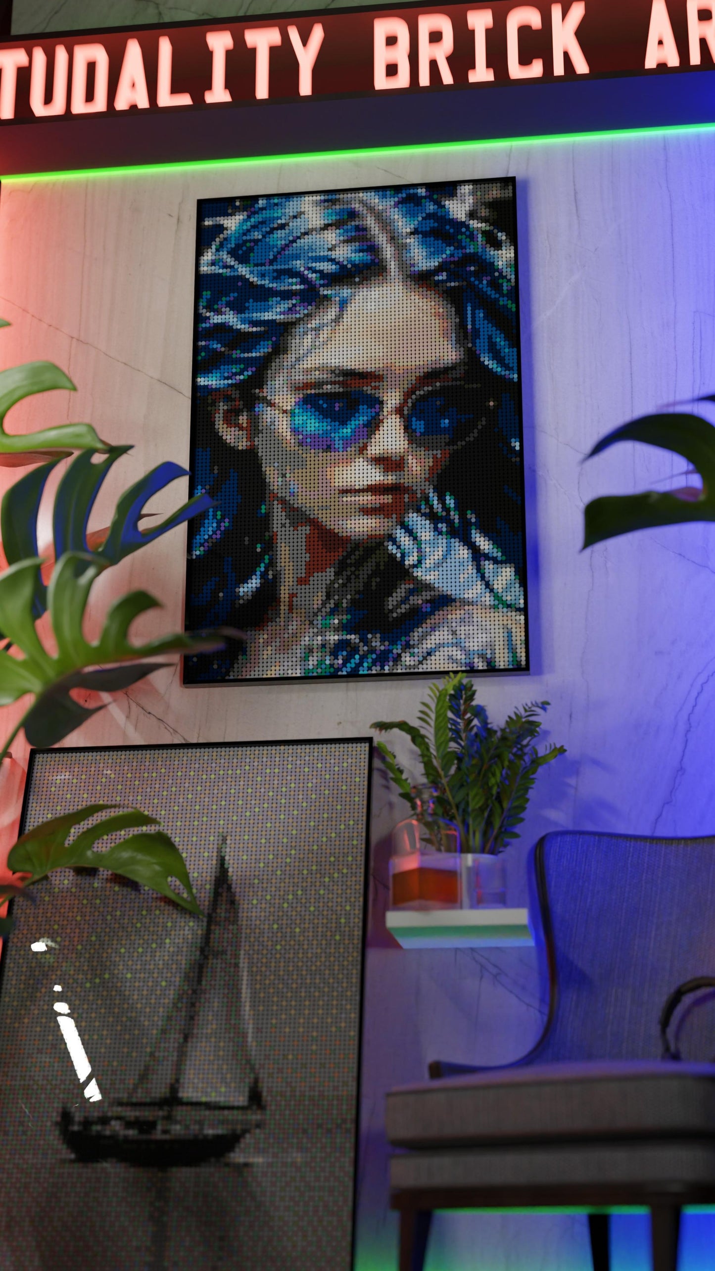 Aqua Enchantress LEGO® Style mosaic pixel art design for display