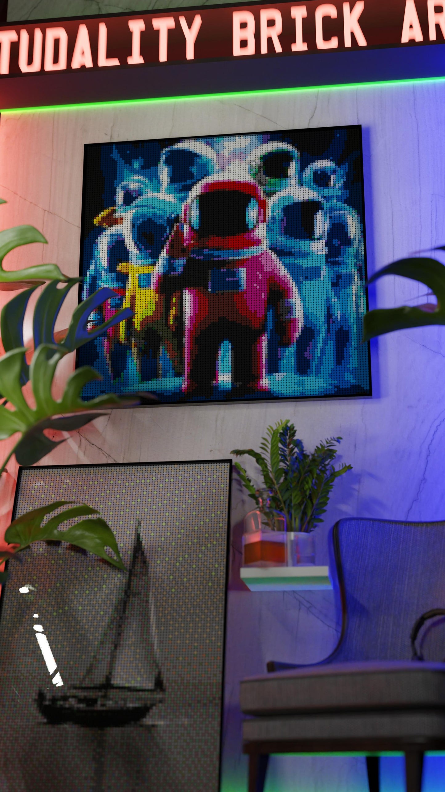 Amongst Friends  LEGO® Style mosaic wall art made from colorful plastic bricks