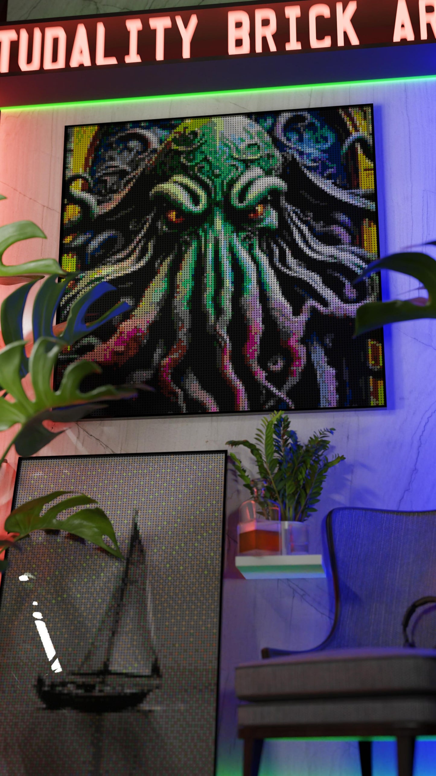 Arrival of Cthulhu LEGO® Style mosaic wall art made from colorful plastic bricks