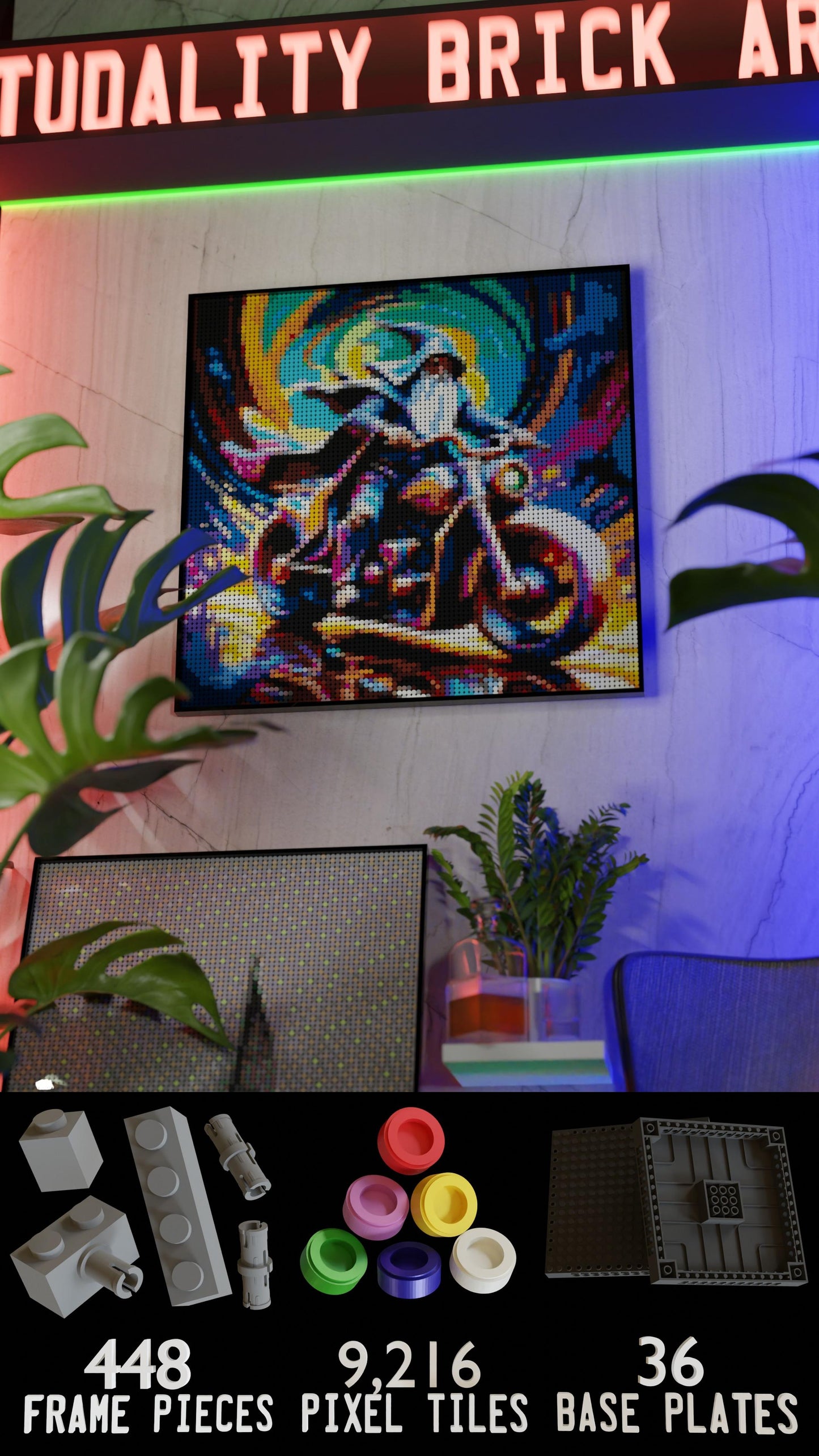 The Rune Roadster LEGO® Style mosaic wall art made from colorful plastic bricks