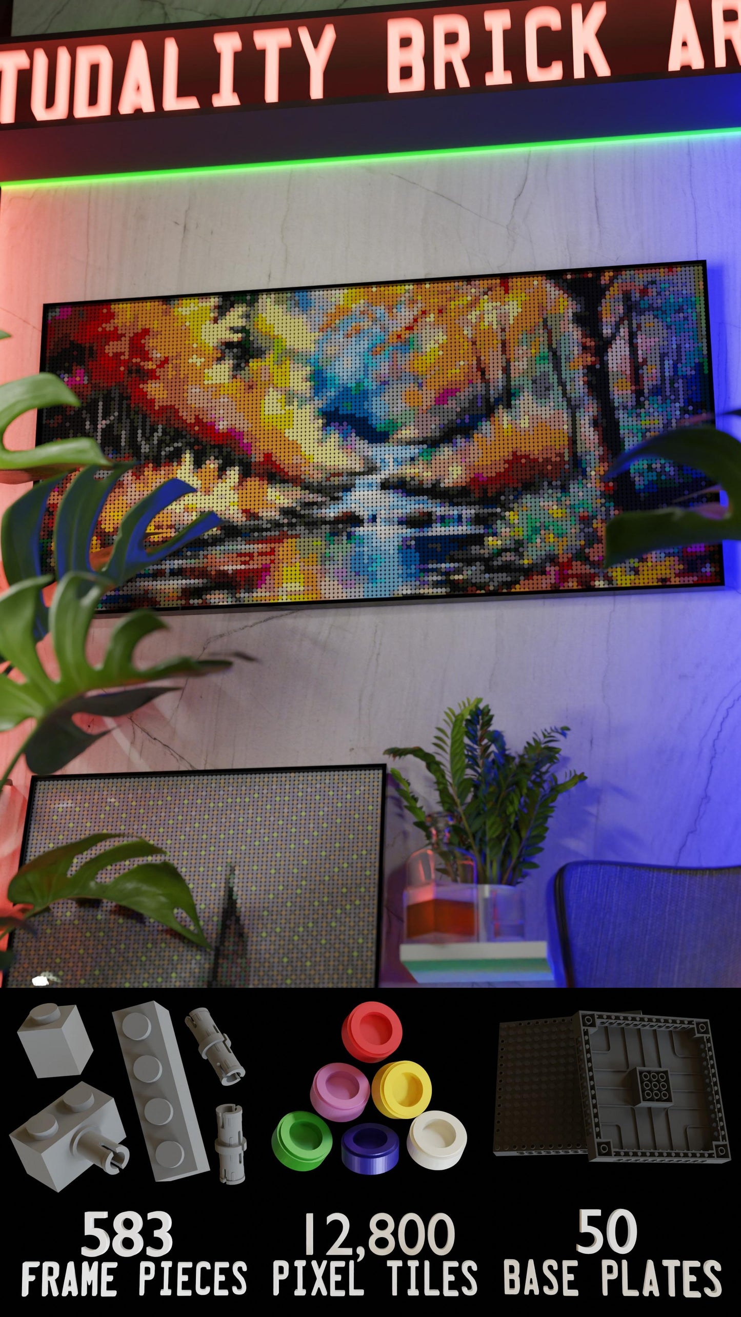 Streaming LEGO® Style mosaic wall art made from colorful plastic bricks