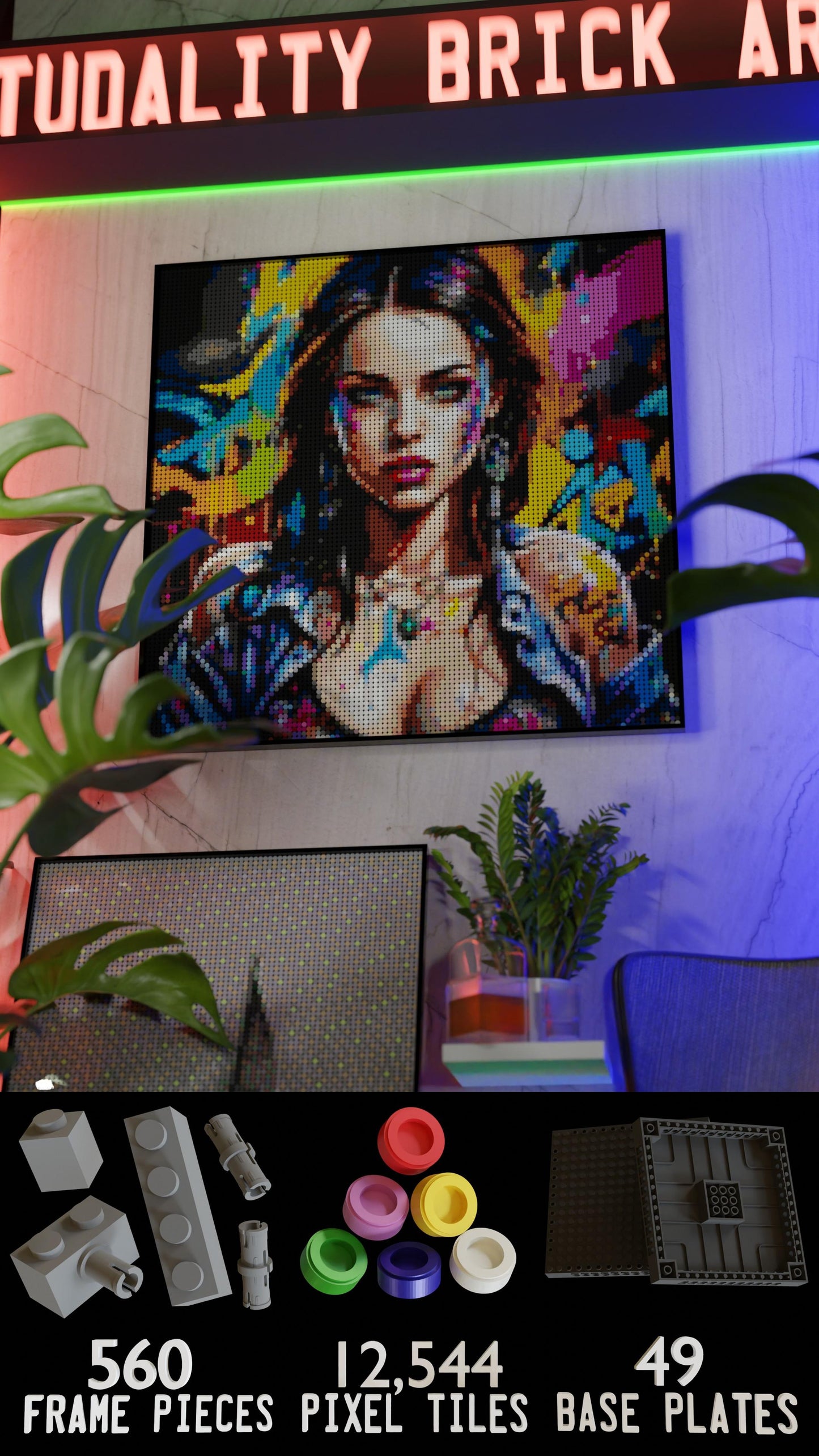 Euphoria in Motion LEGO® Style mosaic wall art made from colorful plastic bricks