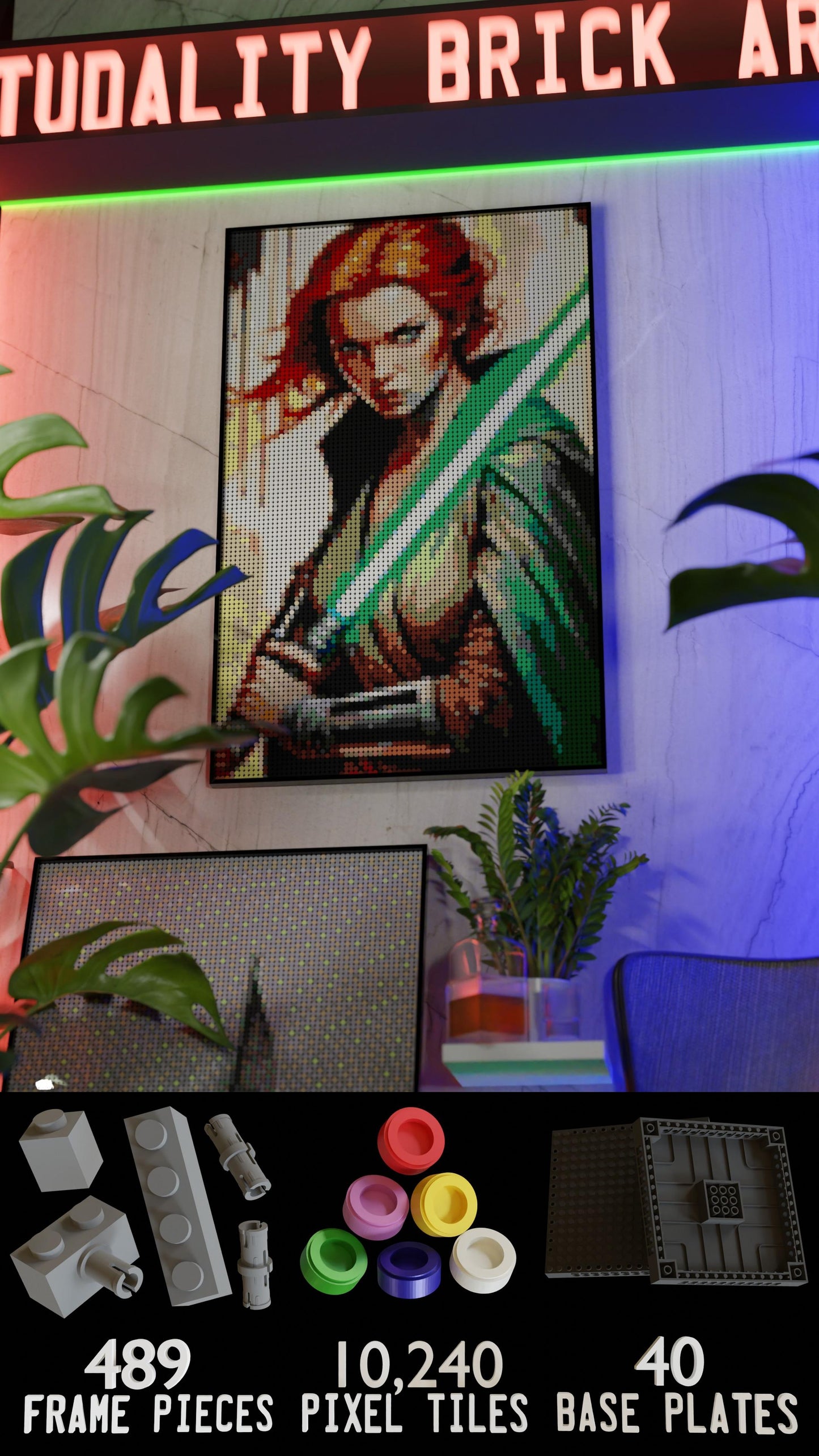 Star of the Warborn LEGO® Style mosaic wall art made from colorful plastic bricks