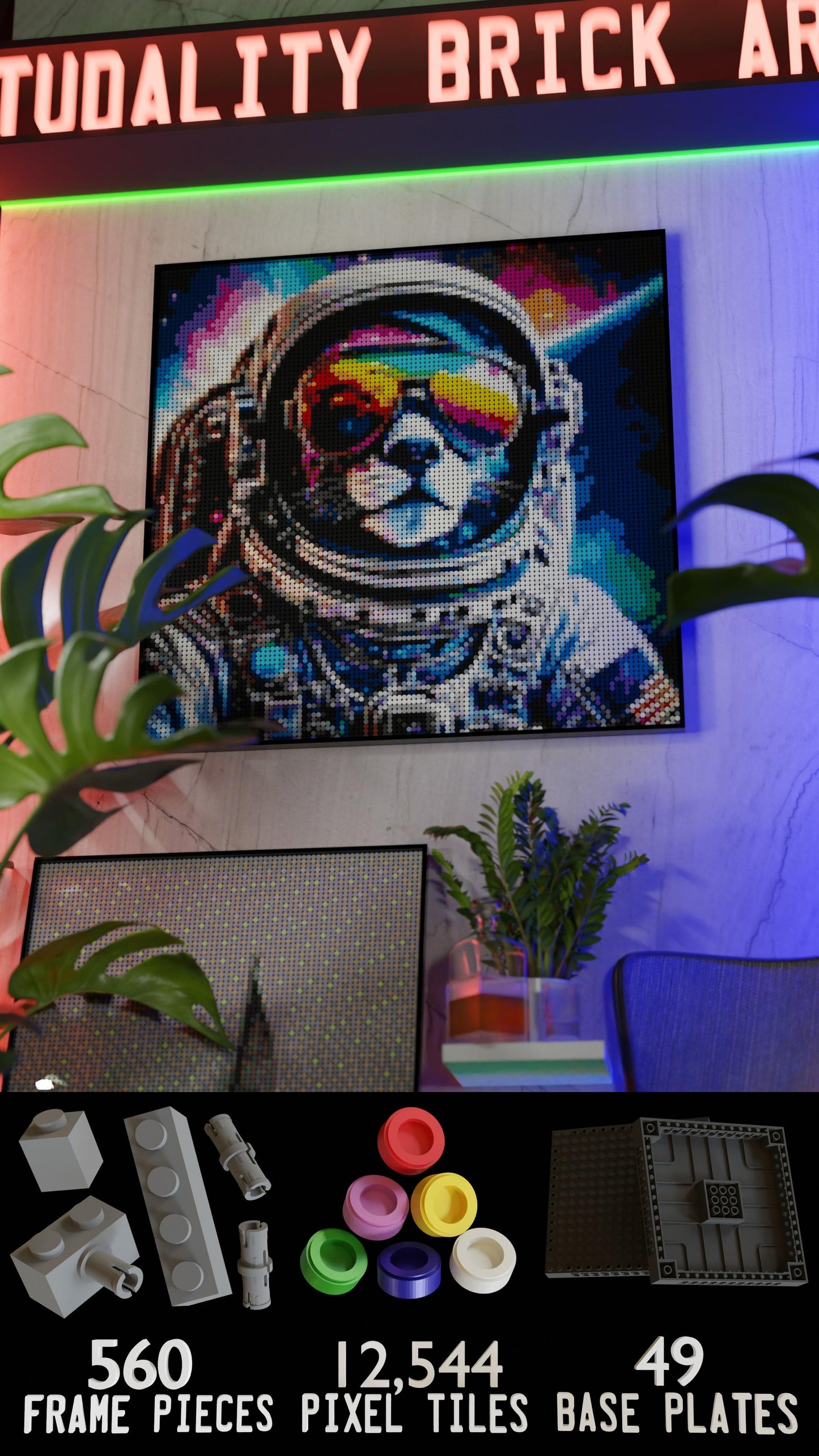 Purrsuit of Space LEGO® Style mosaic pixel art design for display