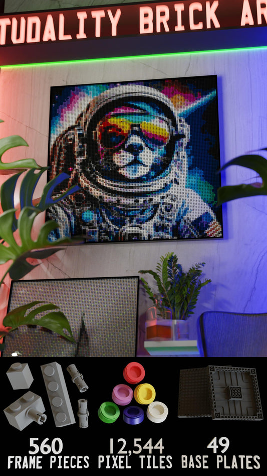 Purrsuit of Space  LEGO® Style mosaic pixel art design for display