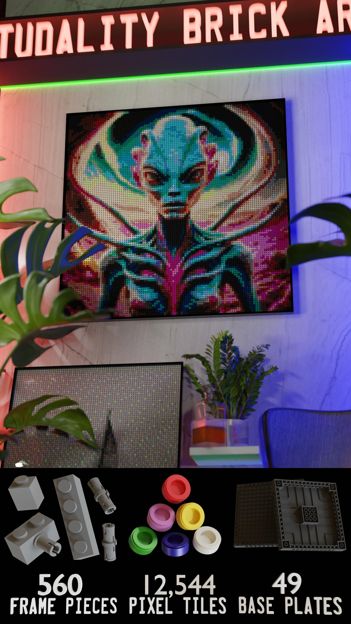 Twelfth Dimension LEGO® Style mosaic wall art made from colorful plastic bricks