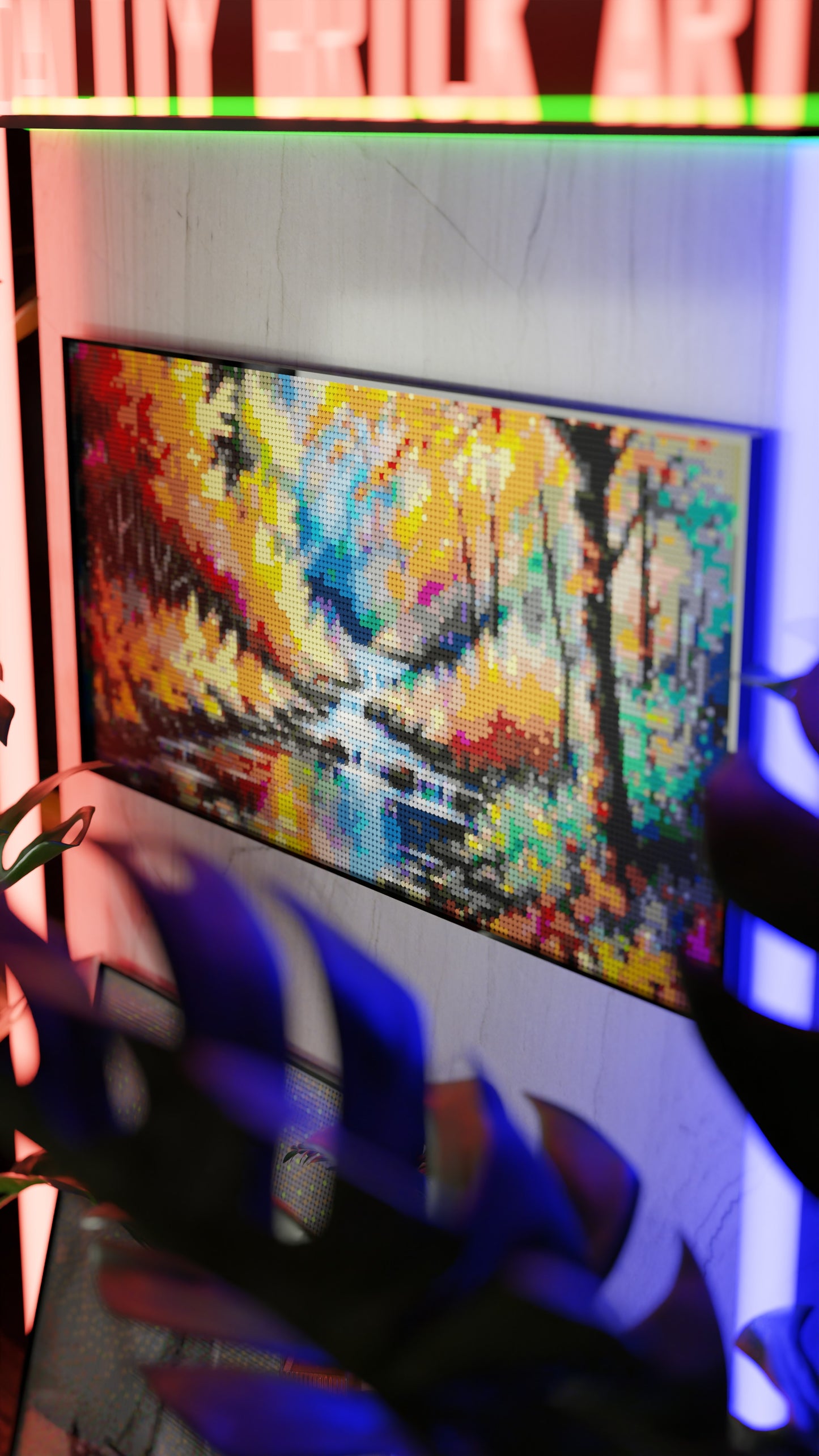 Streaming LEGO® Style mosaic wall art made from colorful plastic bricks