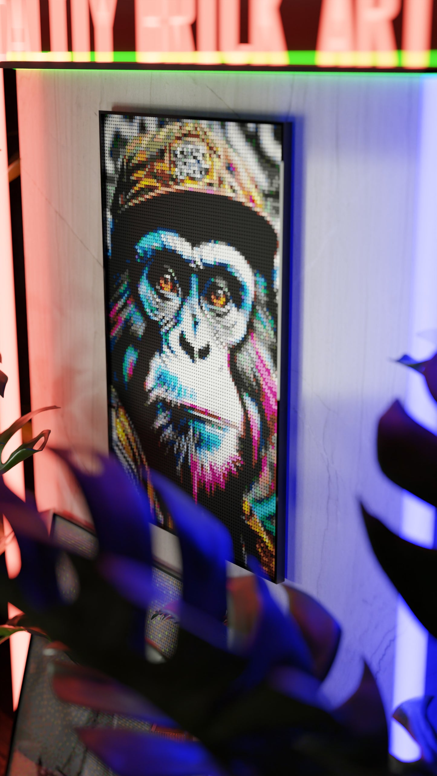 Ape Hop Movement LEGO® Style mosaic wall art made from colorful plastic bricks