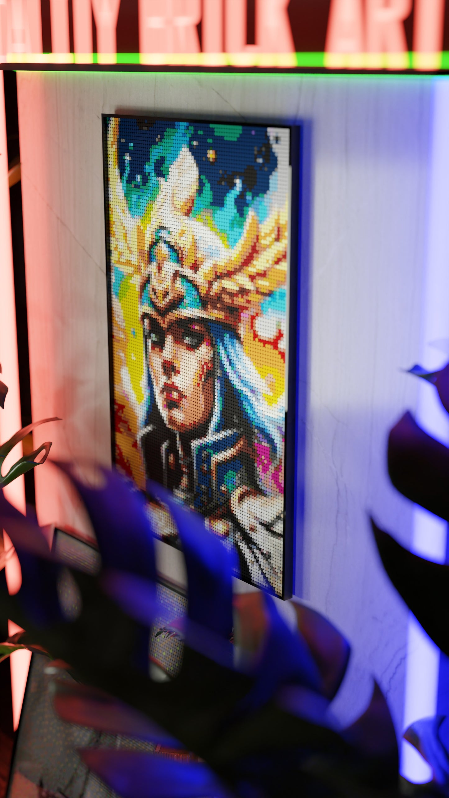 Valkyrie Vibrance LEGO® Style mosaic pixel art design for display