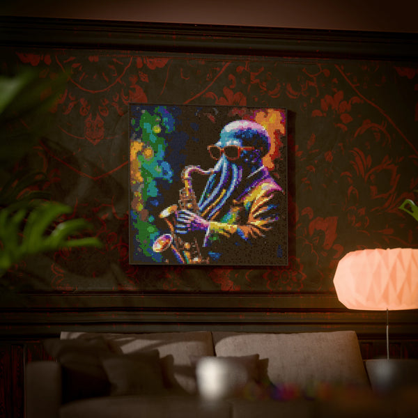 Alien Jazz bar made out of 13,153 LEGO-Compatible bricks on a luxurious home background.