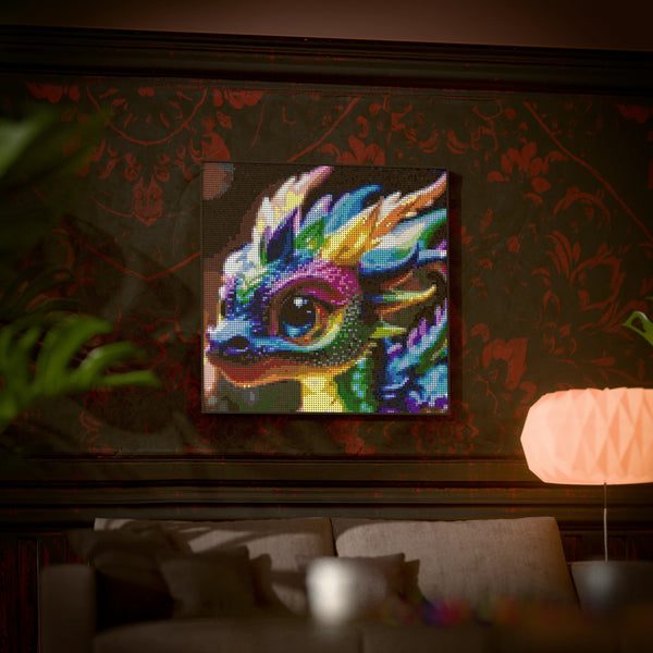 Baby Dragon made out of 13,153 LEGO-Compatible bricks on a luxurious home background.