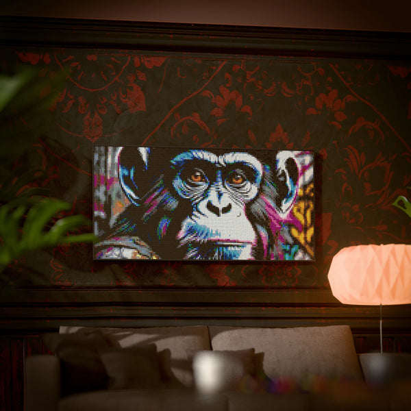 Chimp in the Hood made out of 13,433 LEGO-Compatible bricks on a luxurious home background.