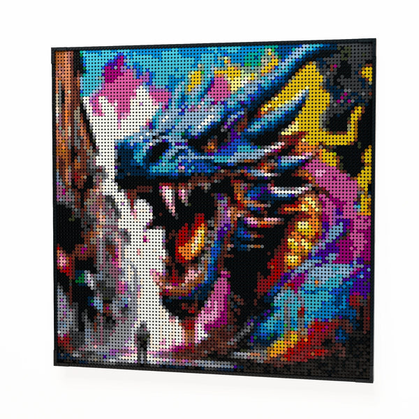 Dragon Samurai made out of 9,700 LEGO-Compatible bricks on a white clean background.