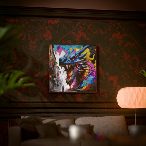 Dragon Samurai made out of 9,700 LEGO-Compatible bricks on a luxurious home background.