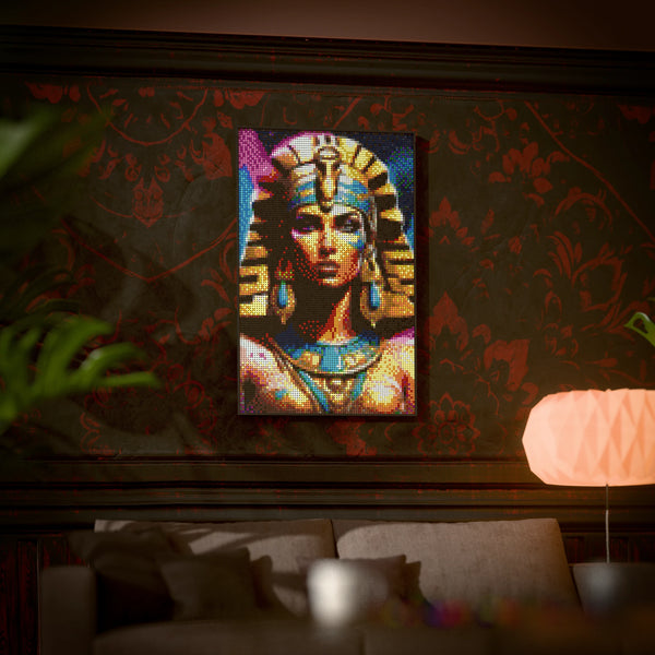 Egypt Pharaoh Cleopatra made out of 10,769 LEGO-Compatible bricks on a luxurious home background.